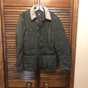 Men’s Armani Jeans Jacket Olive Green Tan Collar
